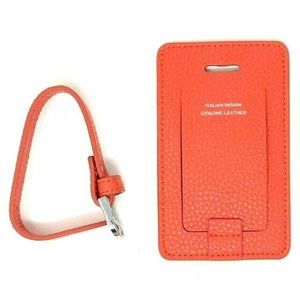 Campo Marzio Leather Designer Pebbled Orange Luggage Tag - New!